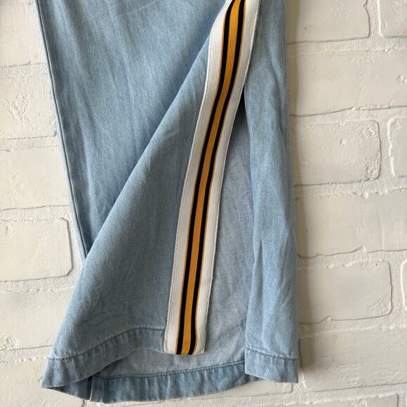 CACHE Women's Wide Leg Split Hem Vertical Stripe Light Wash Denim Jeans -sz 4 - Picture 3 of 7